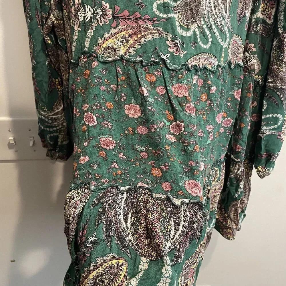 Wonderly Green Floral Women's Paisley Tiered Boho Top Sz 2X Tunic Dress Prairie
